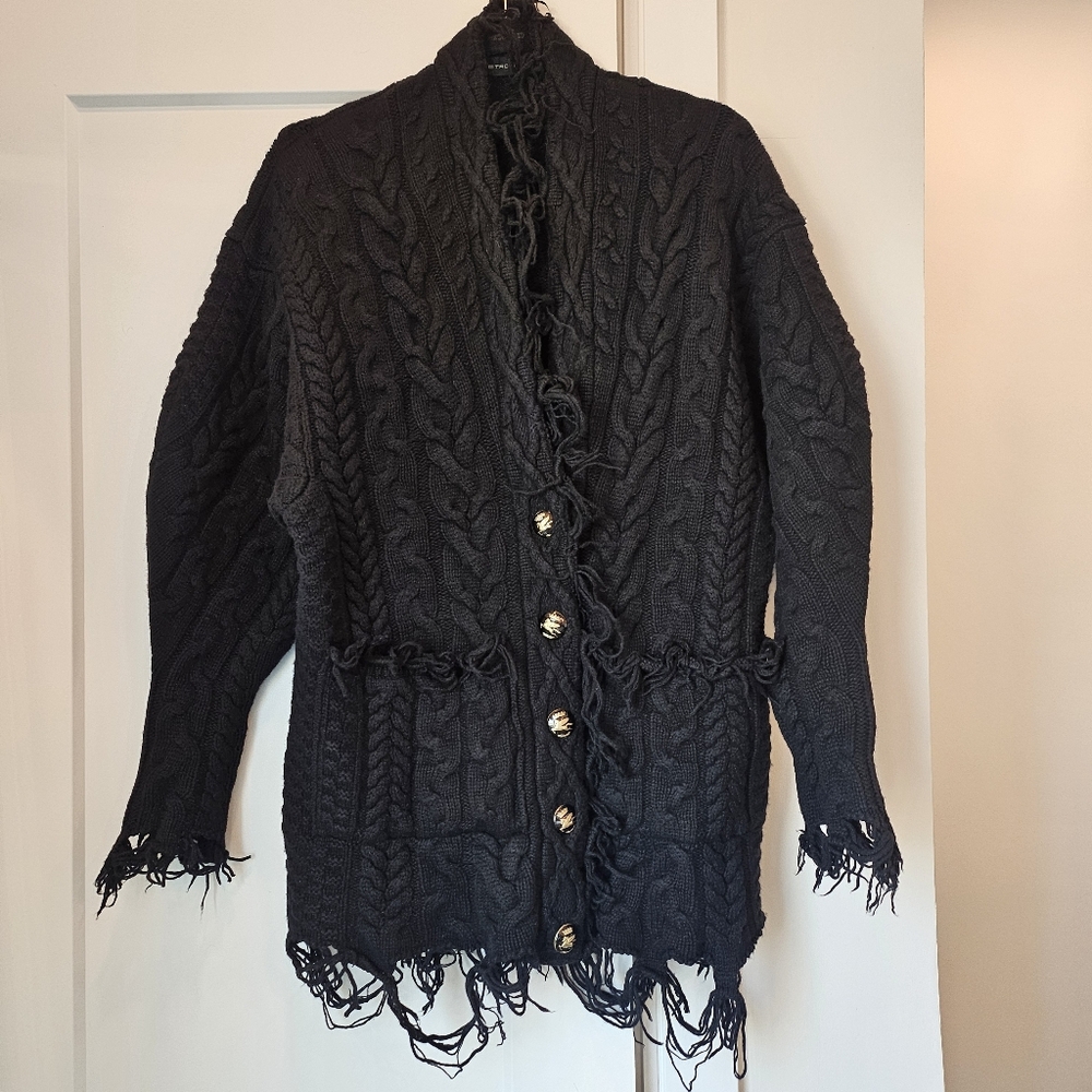 Etro distress cableknit cardigan - black size 40